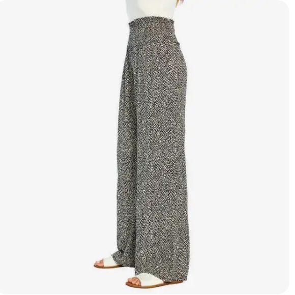 Three Dots Black Ivory Chevron Patterned High Waist Wide Leg Pants Women’s S - Picture 2 of 11
